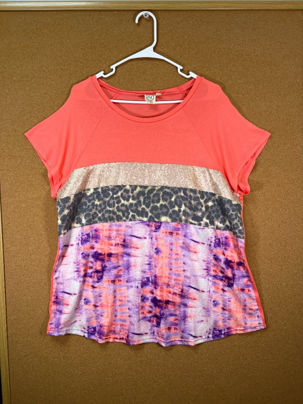 Grace & Emma Women Shirt Top Blouse XL Peache Short Sleeve Crew Neck NWOT